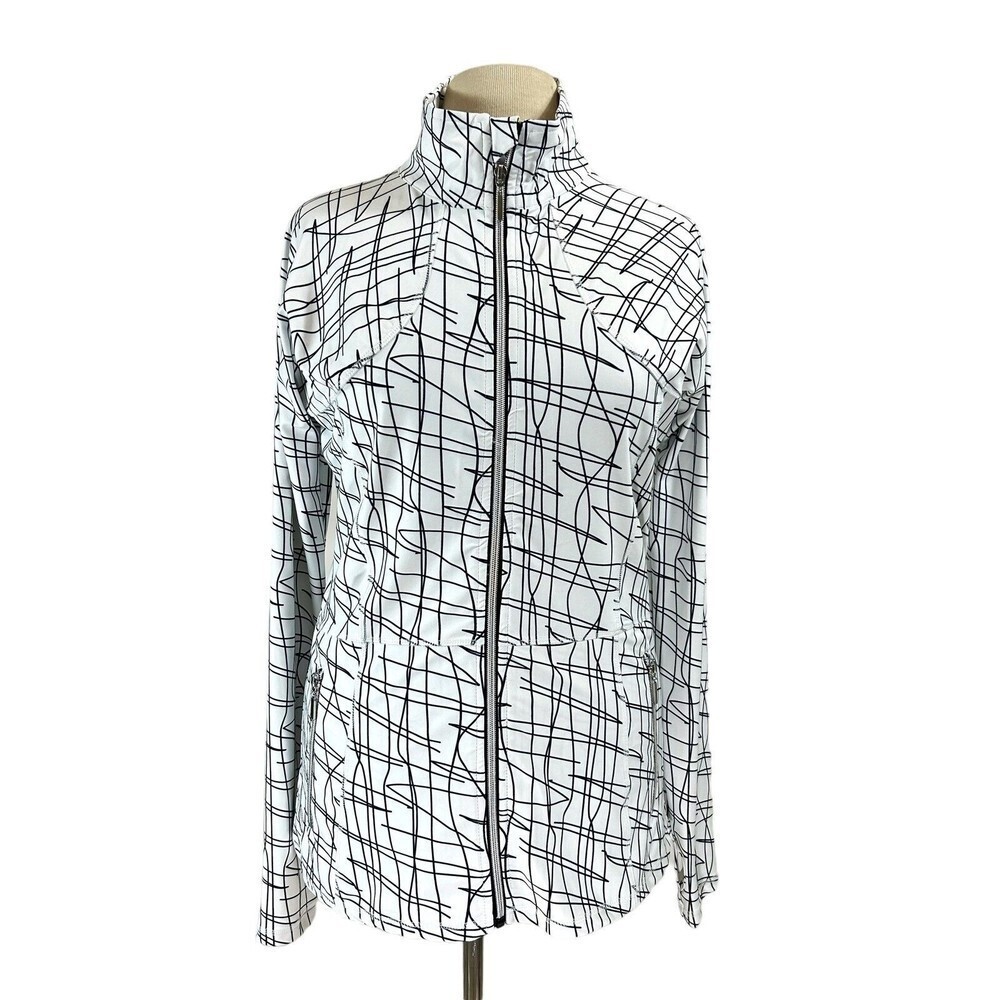 Skea Jacket Women Large White Turtle Neck Zip Ski Rosie Goe Script Print Soft